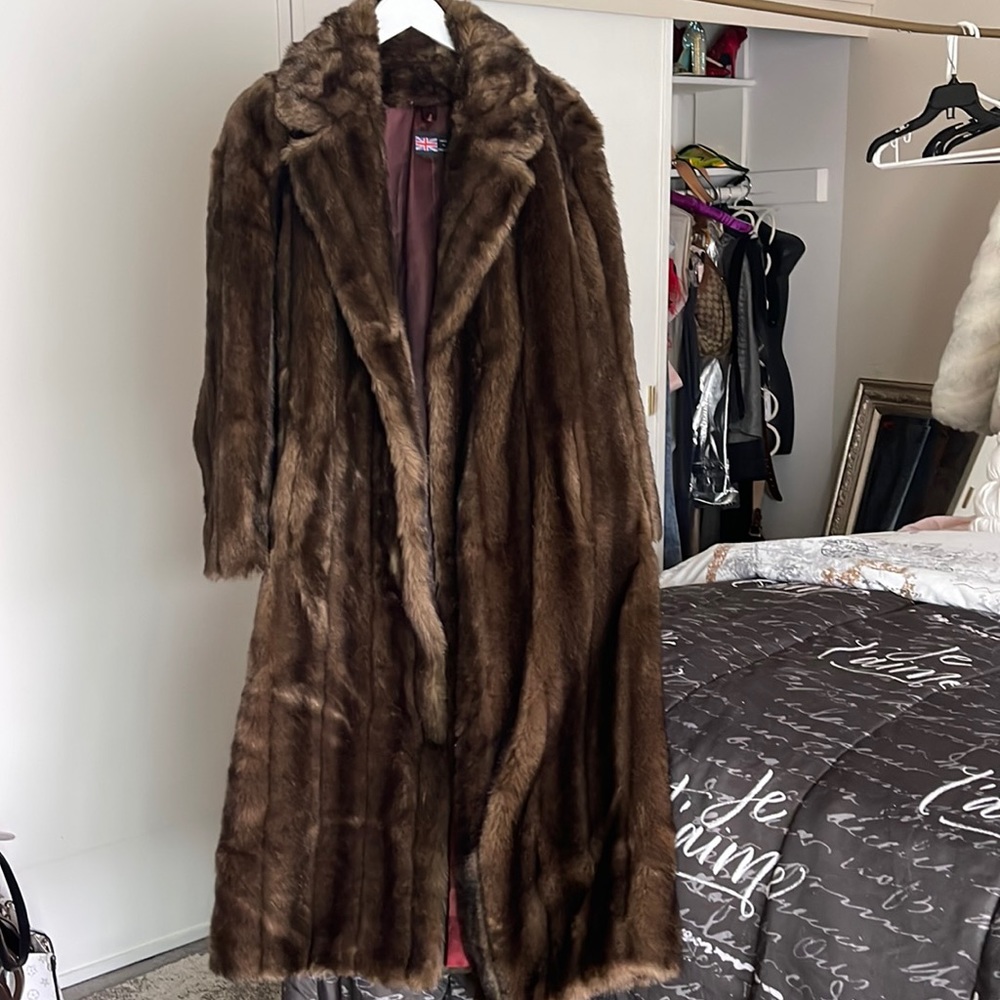 Long brown faux fur coat